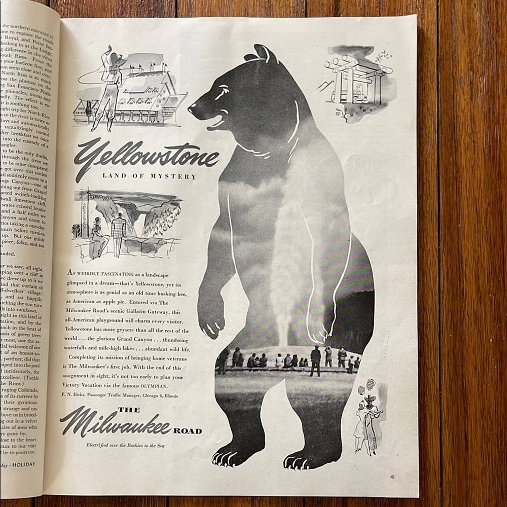 Vintage Yellowstone Bear Travel Poster Art Print